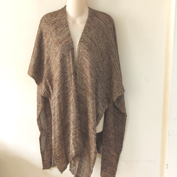 Chicos Browns & Metallic Boisseau Gold Knit Ruana Shawl Wrap - Picture 2 of 15